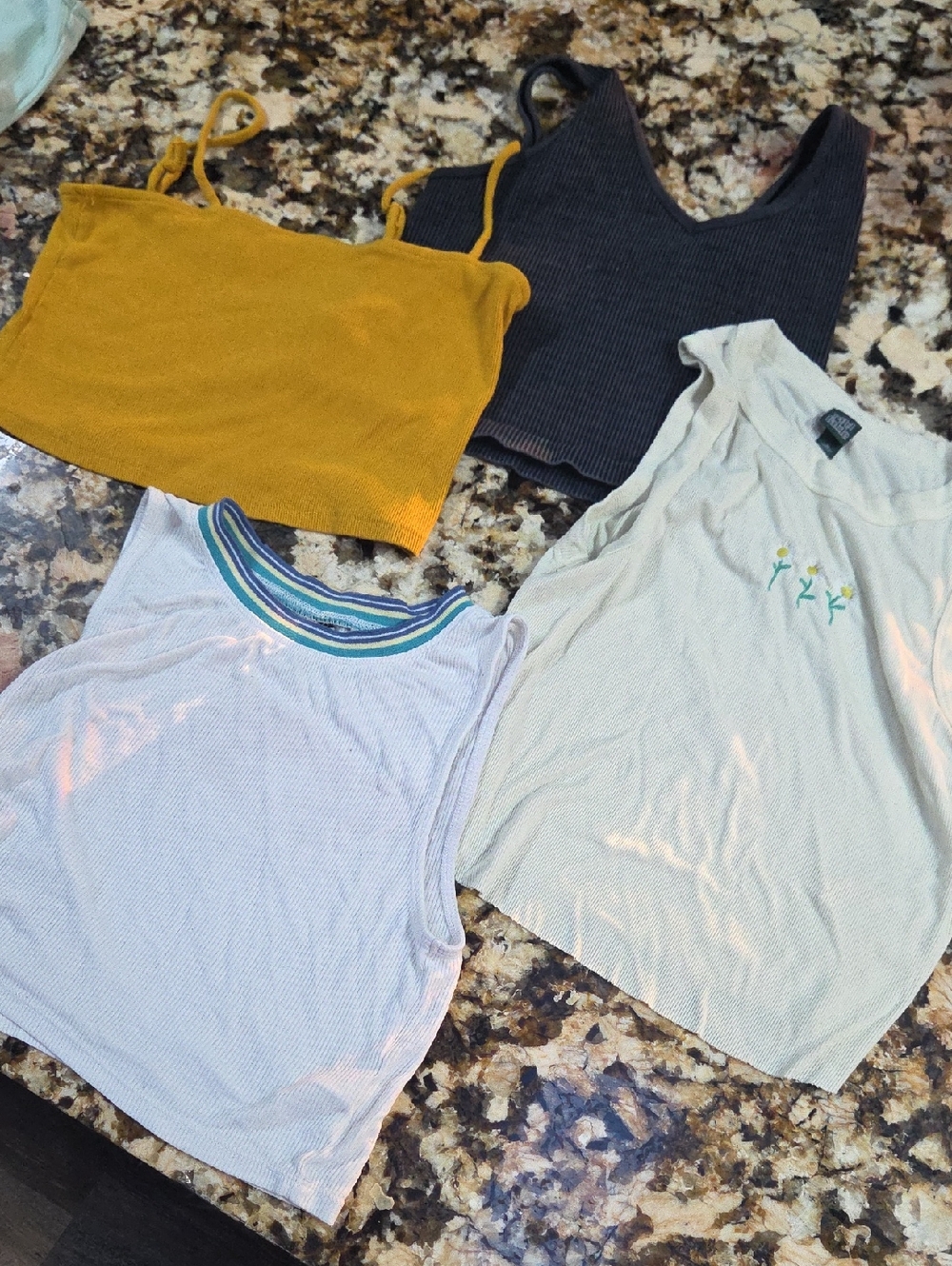 Set of 4 Cropped Tank Tops - Mustard, Charcoal, Light Lavender, Cream Lot